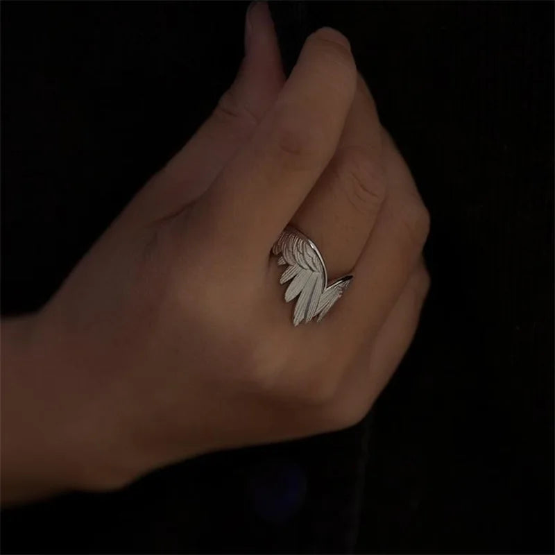 Bague ailes d'ange rétro pour femme, couleur argent, style punk gothique, bague ouverte ajustable, bijou de créateur fait main, accessoire unisexe, cadeau
