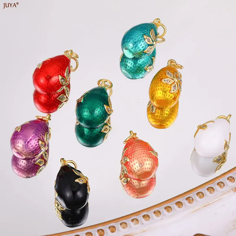 JUYA New 3D Water Drop Pendant Bohemia Type CZ Enamel Charm For DIY Women Necklaces Jewelry Making Accessories