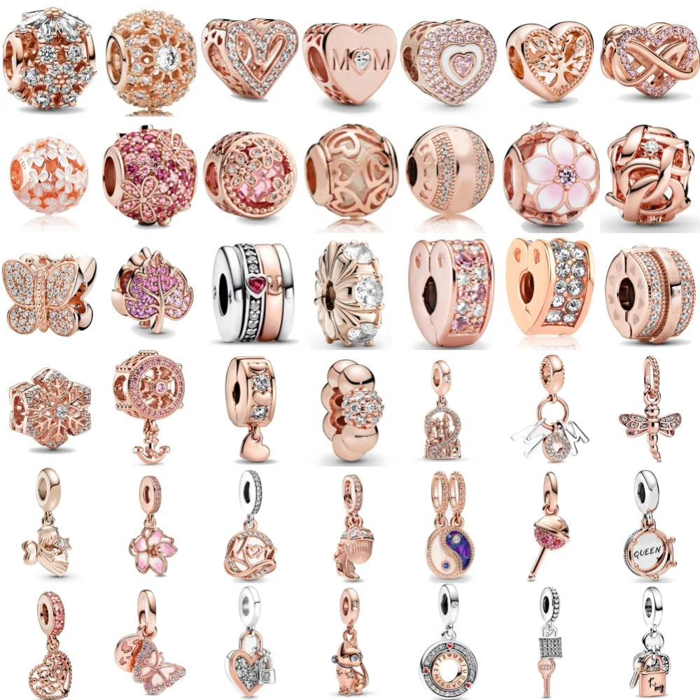 Hot Selling Rose Gold Series Leaf Bead Key Lock Pendant Suitable For European Original Bracelet DIY Exquisite Jewelry S925 Silve