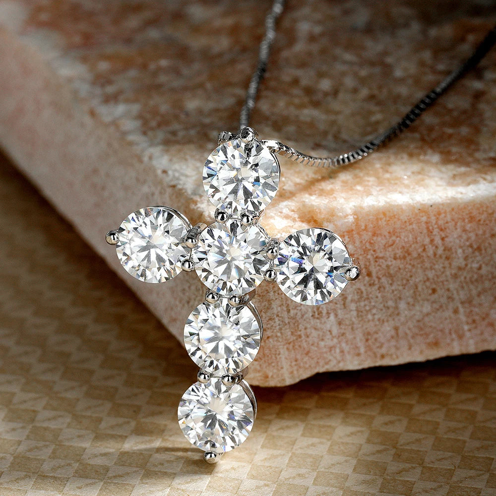 Serenity 4.8ct D Color Moissanite Cross Necklace for Women Gift S925 Sterling Silver Plated 18K Jesus Pendant Neck Chain Jewelry - Madeinsea©