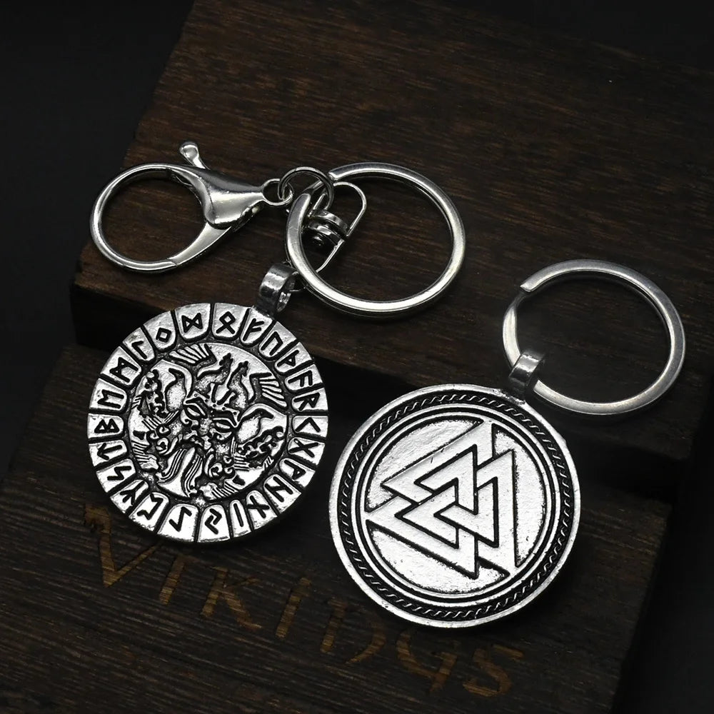1PcsTalisman Odin Rabe Und Wolf Viking Runes Valknut Anhänger Schlüsselanhänger