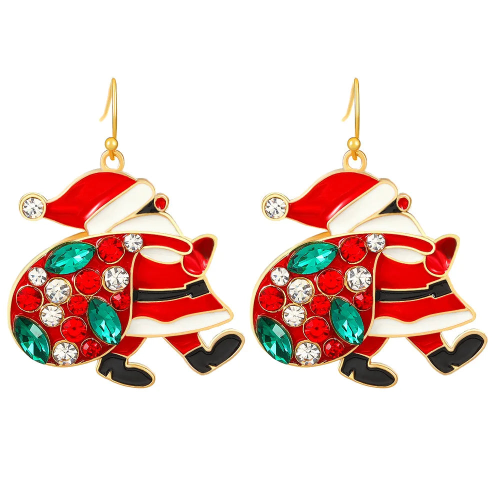 Colorful Rhinestone Santa Claus Dangle Earrings For Women Red Letters Merry Christmas Xmas Tree Earring Party New Year Gifts