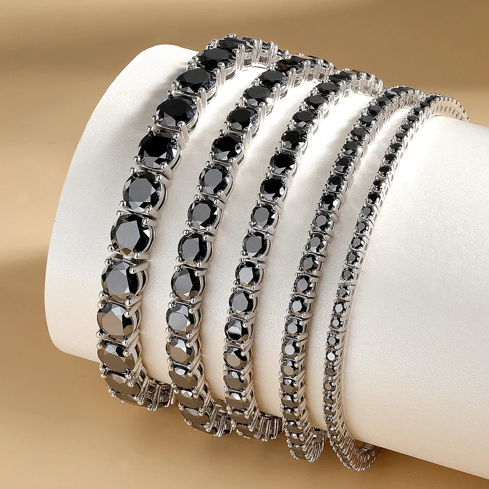 Serenity 2mm 3mm 5mm Black Moissanite Tennis Bracelet For Women Man Gift S925 Sterling Silver Sparkling Lab Diamond Hand Chain - Madeinsea©