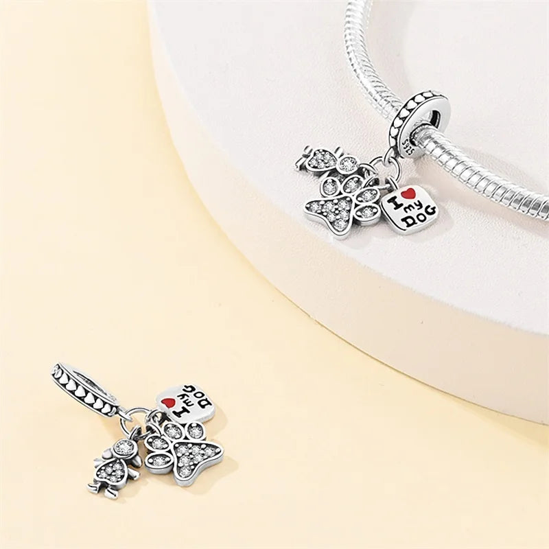 100% 925 Sterling Silver Cute Cat's Paw Dog Animal Pets Charms Beads Fit 3mm 925 Original Bracelet Fine DIY Birthday Jewelry