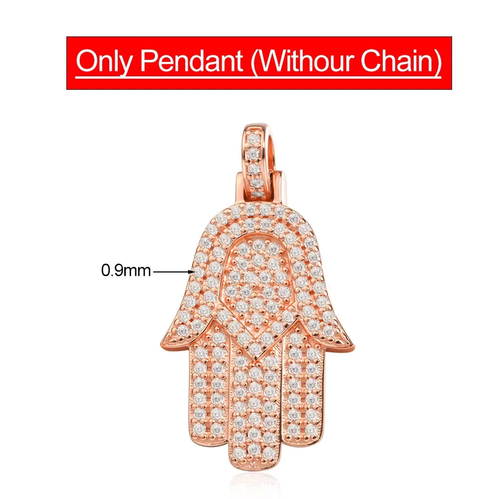 Serenity All Moissanite Necklace for Women Men Gift Hamsa Pendant Neck Chain Pure 925 Silver Hip Hop Jewelry 18K Plated Necklace