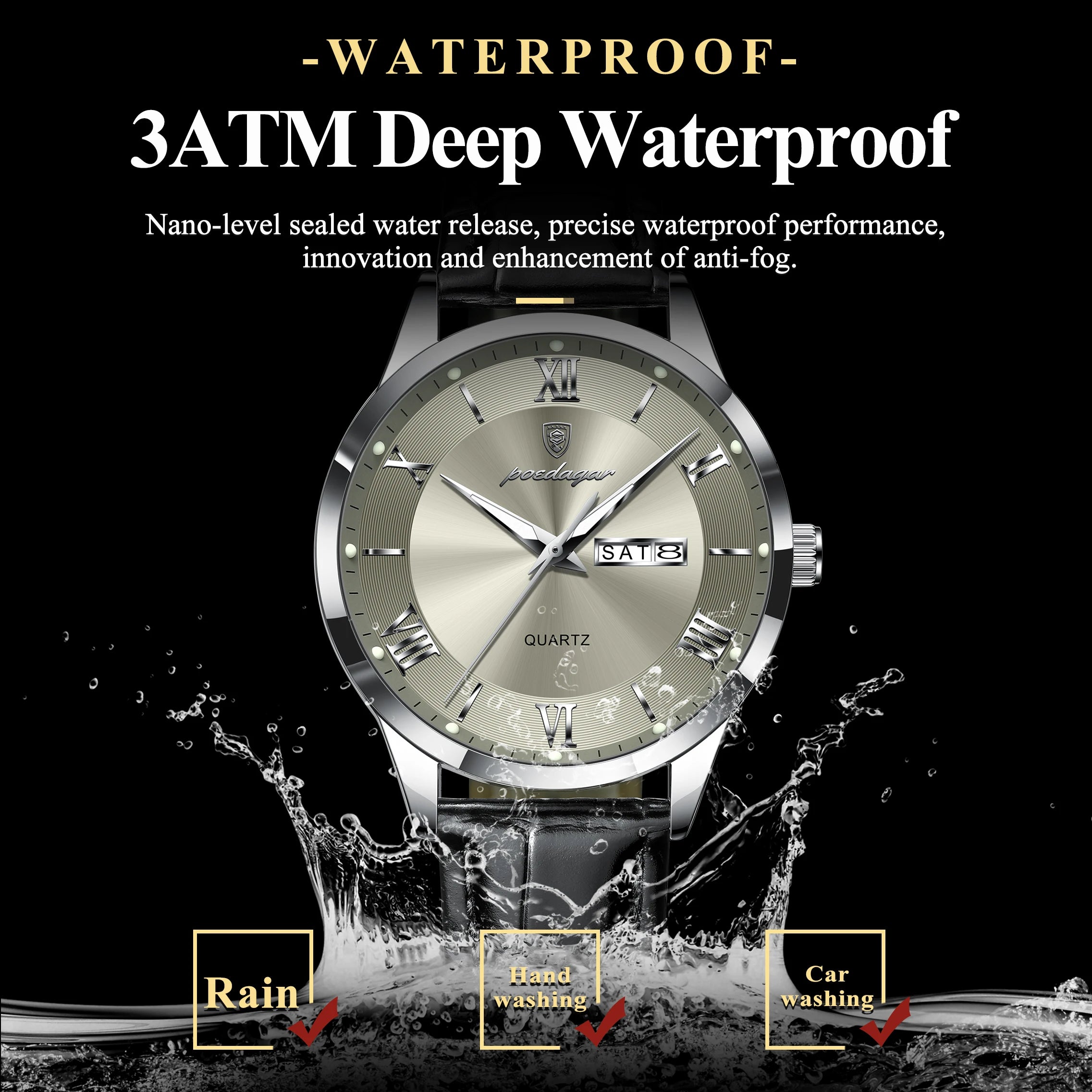 POEDAGAR Luxury Watch For Man Military Sport Leather Men Quartz Watch Waterproof Luminous Date Week Men's Watches Male Reloj+Box
