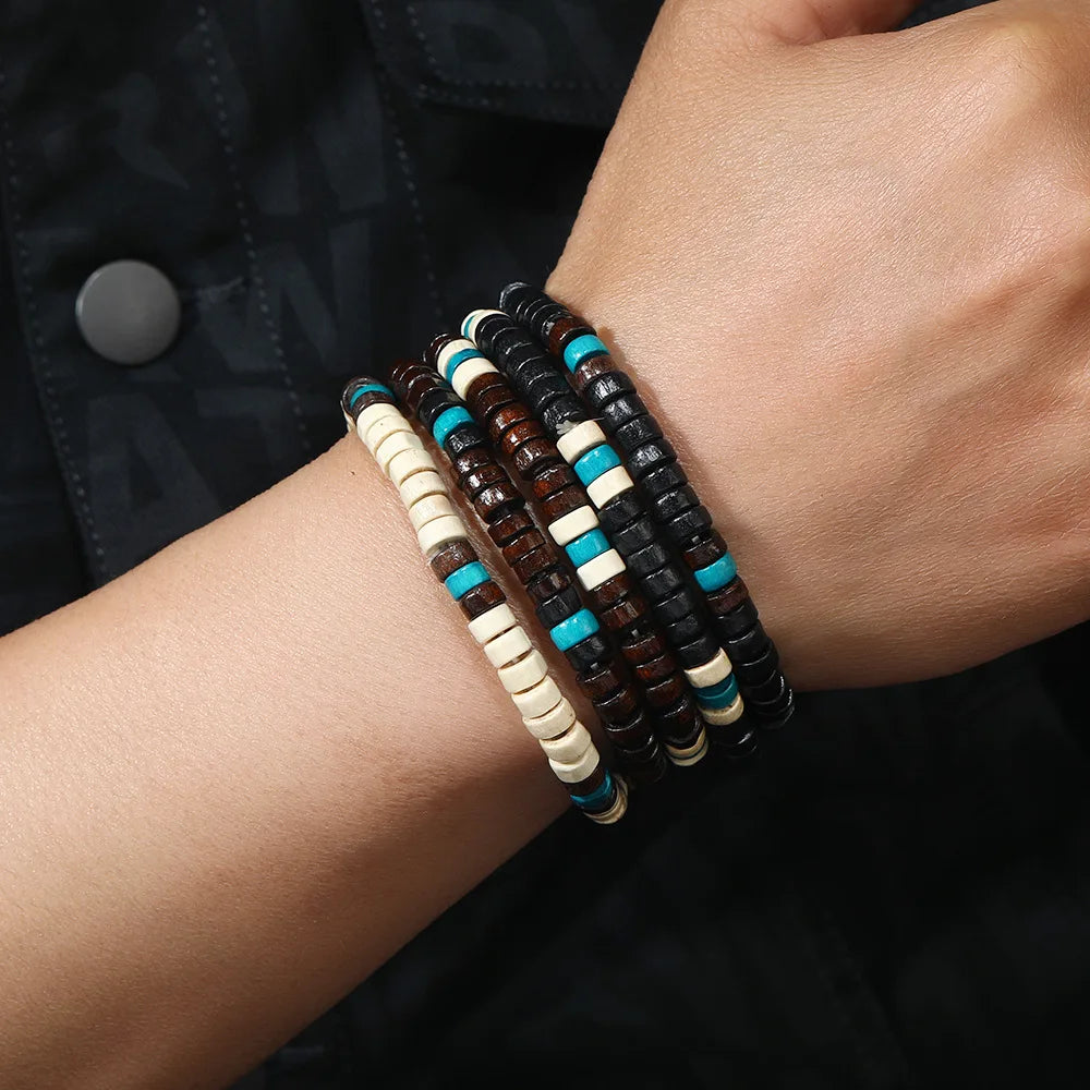 Wholesale Best-selling Multi-layer Buddha Bead Beaded Bracelets Men's Retro Style Multi-layer Elastic Thread Adjustable Wooden
