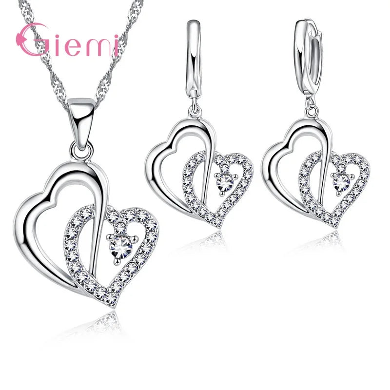925 silber Neue Ankunft Vielfältigen Pfirsich Herz Form Mode Hochzeit Engagement Geschenk Halskette Ohrringe Schmuck Sets