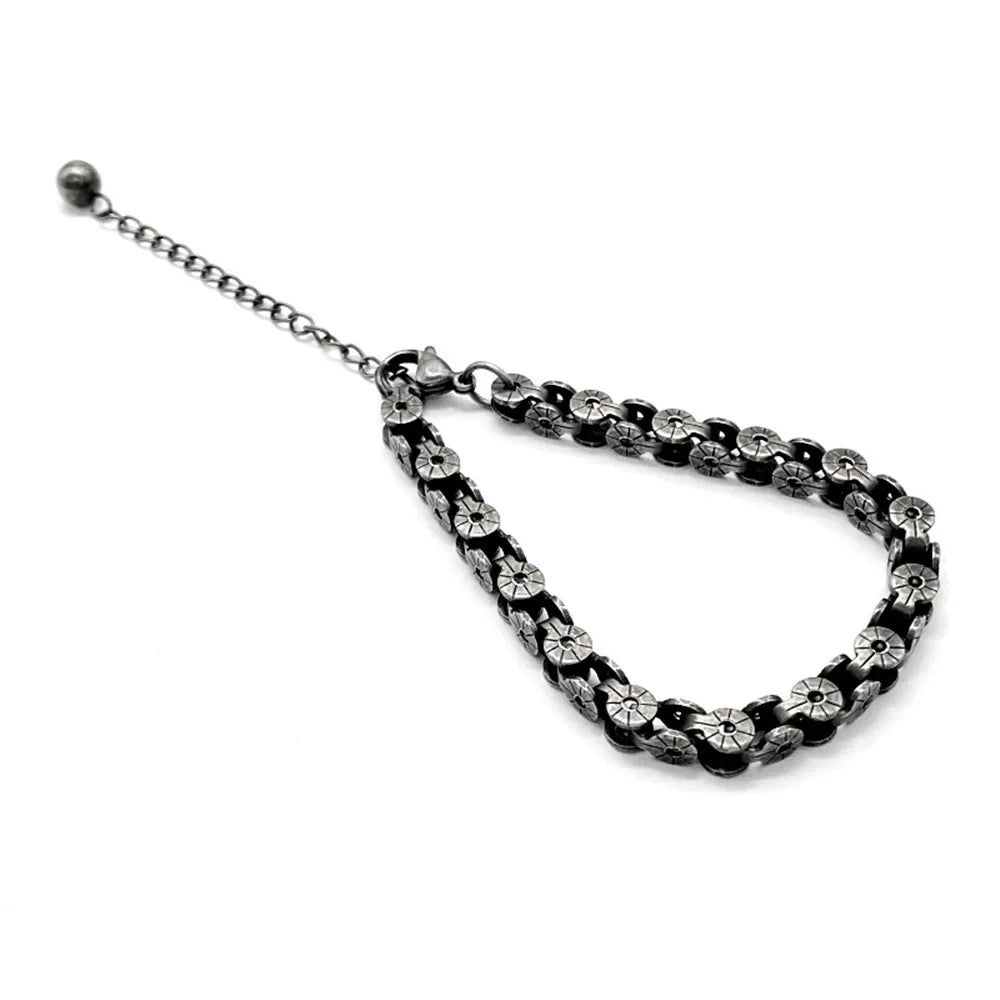 MKENDN Punk Vintage Black 5MM Bicycle Wheel Chain Bracelet Men Stainless Steel Biker Chain Bracelets Male Jewelry Gifts for Son