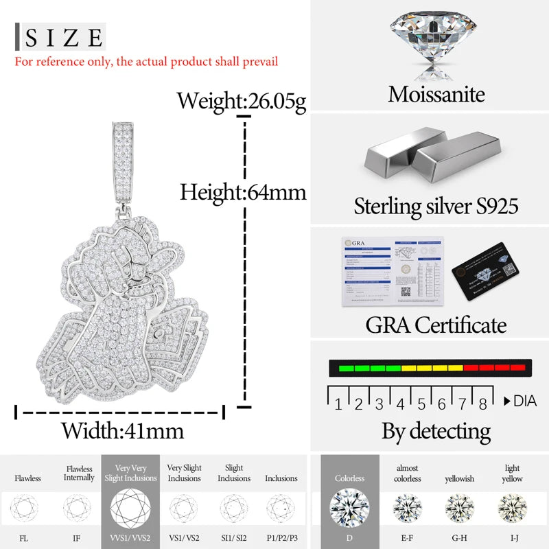 TUHE Unisex High Quality D VVS Moissanite Iced Out Pendants USD For Men Hip Hop Jewelry - Madeinsea©
