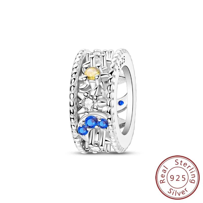 Charms 100% 925 Sterling Silver Flowers Colorful Zircon Silicone Spacer Beads Fit 3mm 925 Original Bracelets Fine DIY Jewelry