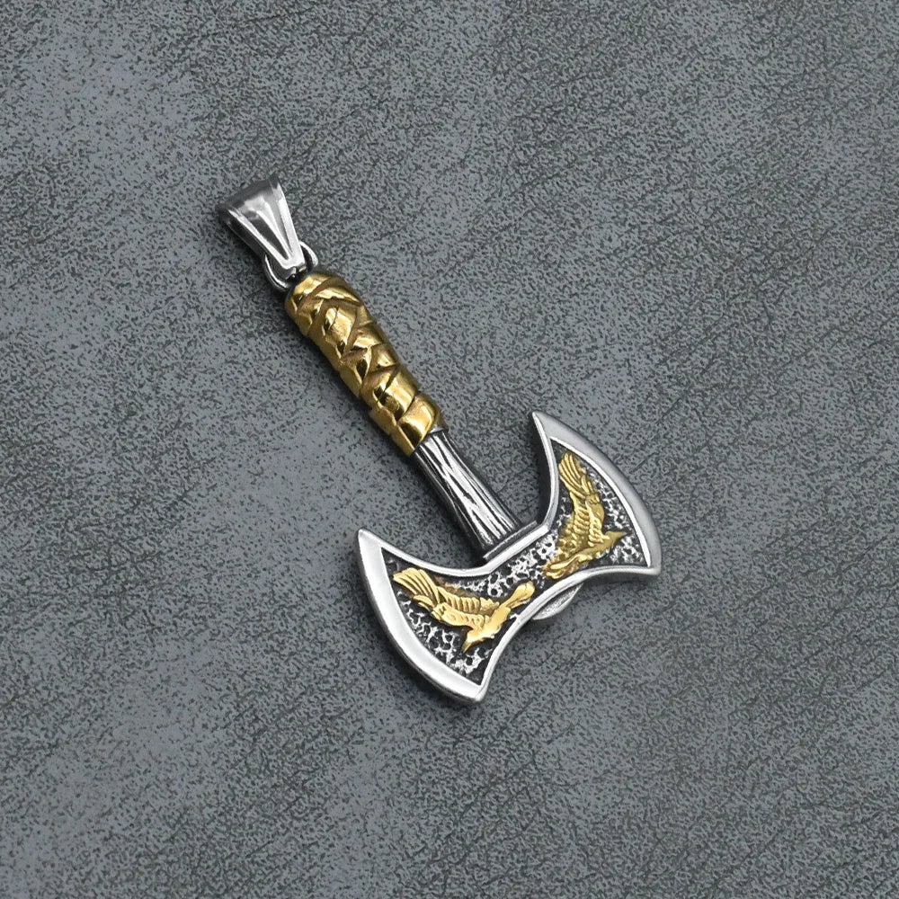 Odin Raven Double Axe Vintage Viking Pendant Stainless Steel Celt Knot Necklace Men's Scandinavian Jewelry Gift