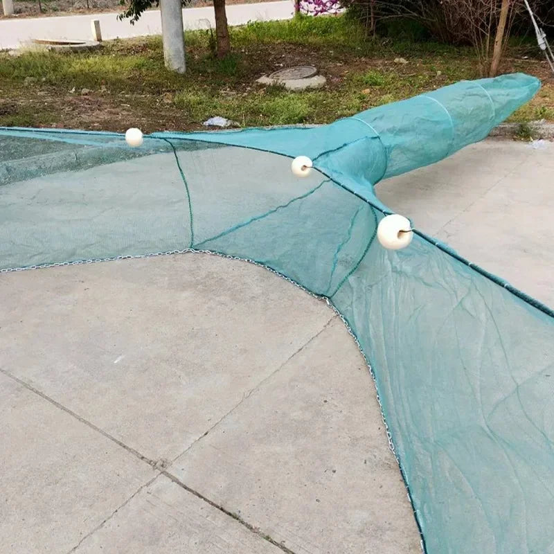 Cage à crevettes Lawaia avec chaîne en fer, filet de pêche pliable, flotteur en mousse, maille fine 2M/3M