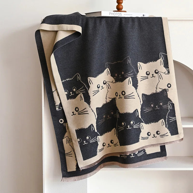 New Fashion Brand Cute Cat Ladies' Jacquard Pashmina Cashmere Scarf Winter Thick Warmth Shawl Coldproof Windproof Blanket Scarf - Madeinsea©