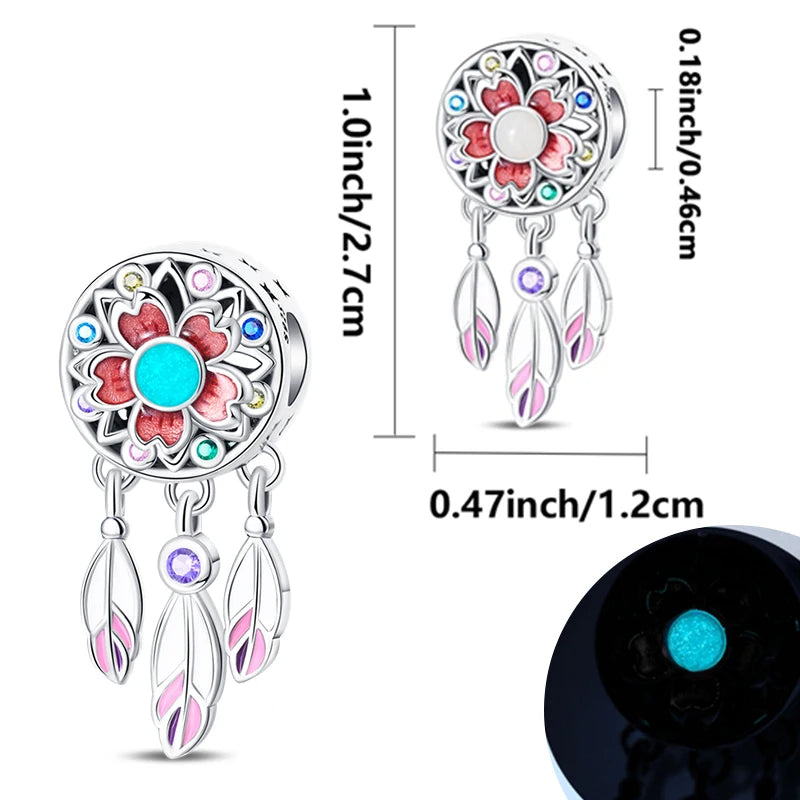 925 Sterling Silver Pendant Charms Feather Dreamcatcher Charm Bead For Original Charm Bracelet Necklace Bead DIY Jewelry Gift