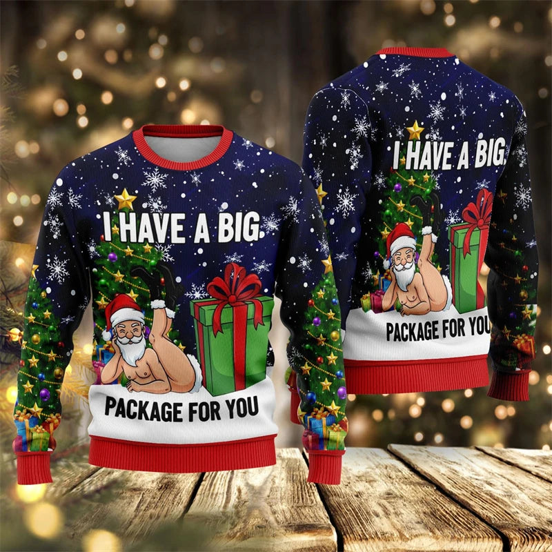 2026 New Santa Claus Graphic Ugly Christmas Sweater Fashion Autumn Streetwear 3D Printed Sweatshirts Loose Breathable Pullovers