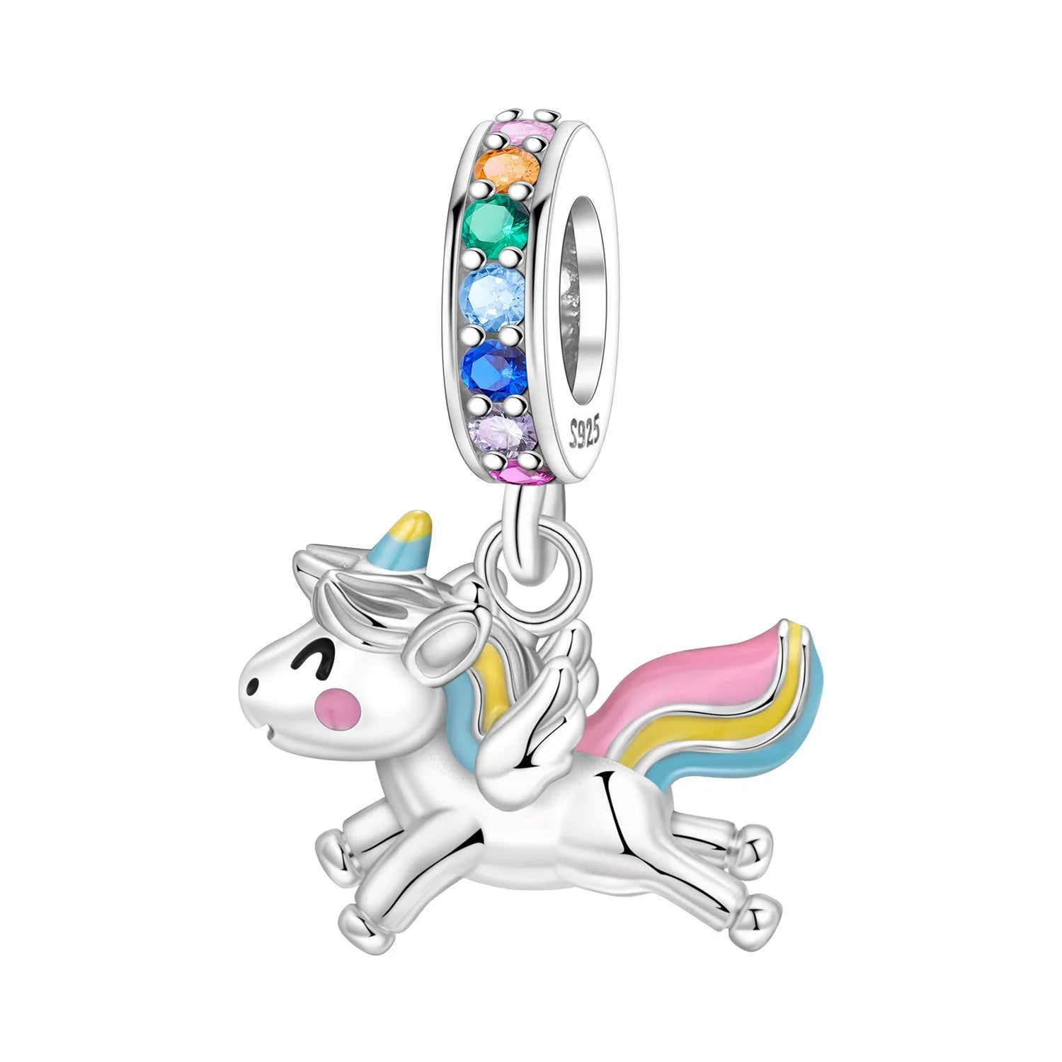 PANPOKI 925 Sterling Silver Rainbow Unicorn Animal Beads Original Pendants Bracelet Charm Jewelry Party DIY Trendy Gifts