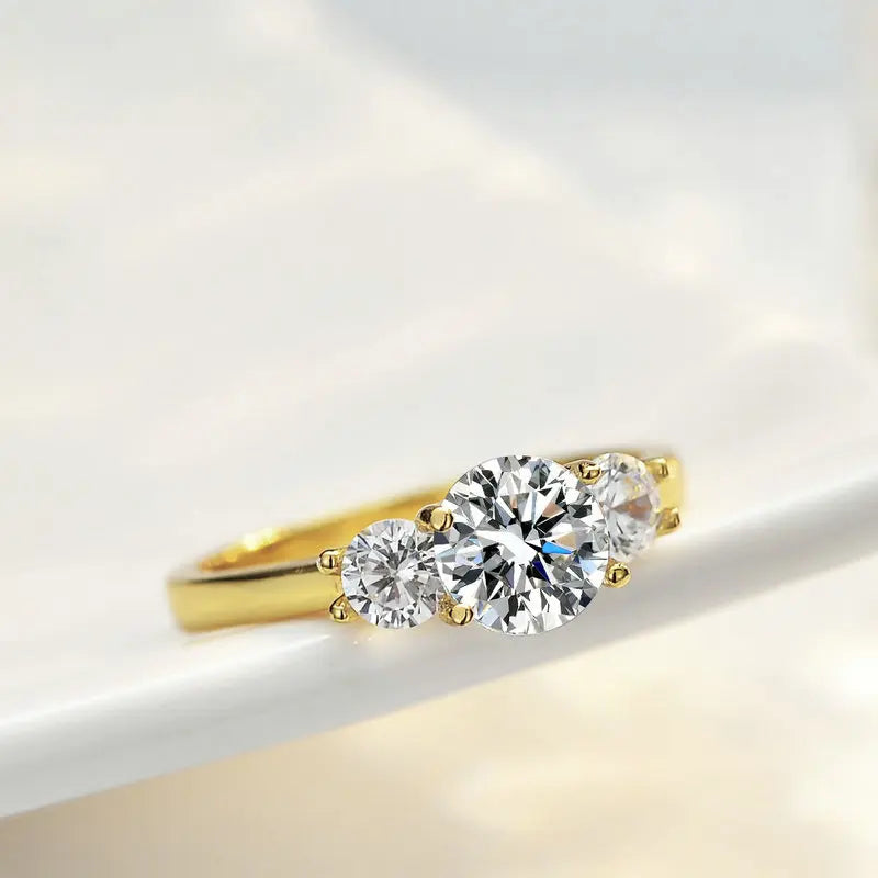 OXTAO 3 Stone Engagement Rings for Women 925 Sterling Silver Luxury Jewelry 6.5mm Wedding Rings VVS1 D Moissanite Ring Jewelry