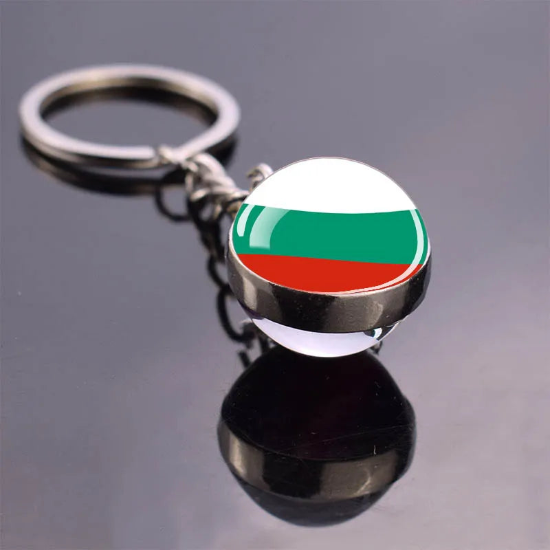 Europe Countries Flag Glass Ball Keychain Russia France Spain UK Italy Poland Ukraine Flag Keyring Travel Gift