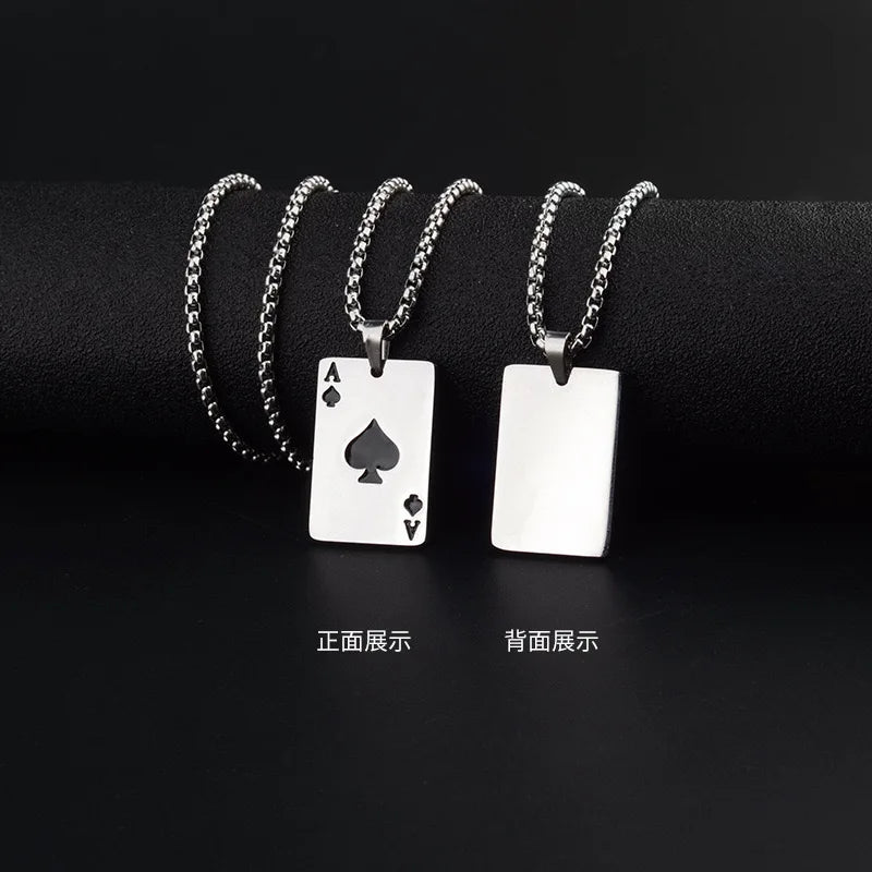 Hiphop Rock Playing Cards Necklace For Men 24Inches Stainless Steel Cuban Chain Collar Locomotive Cool Riding Neck Accessories