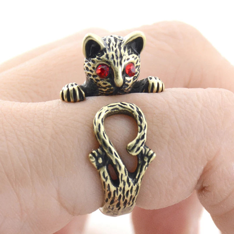 Vintage Brass Knuckle Pet Cat Ring Punk Cute Animal Anillos Couple Rings For Women Jewelry Bague Femme Men Anel Best Party Gift