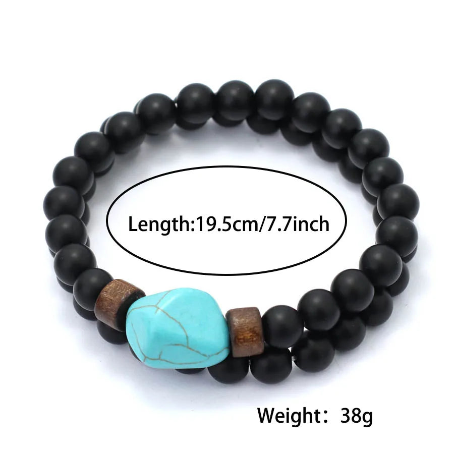 Stylish 2Pcs Men Bracelet Set Irregular Natural Turquoise Stone Strand Braslet Volcanic Rock Healing Braclet Leisure Pulseira