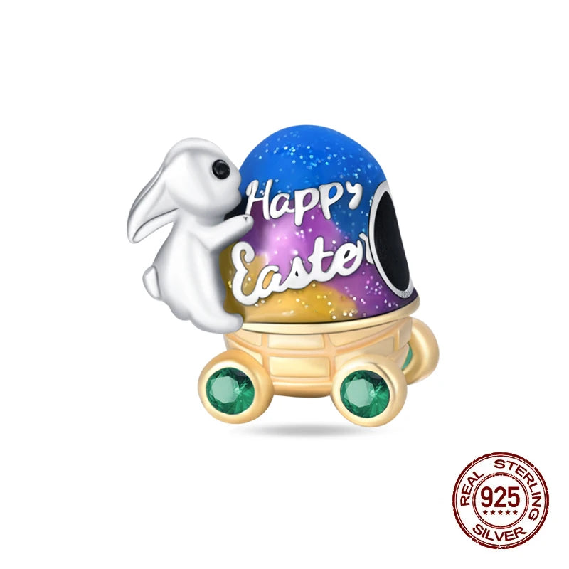 Fit Original 925 Sterling Silver Charms Beads Luminous Easter Egg Pink Baskets Charms for Women Fine DIY Birthday Jewelry Gifts