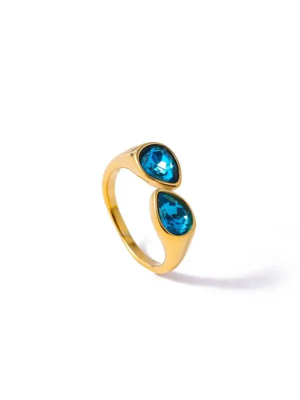 Multi-Color Fashion Jewelry Open Rings 18K Gold Plated Stainless Steel Simple Crystal Ring For Women Jewelry