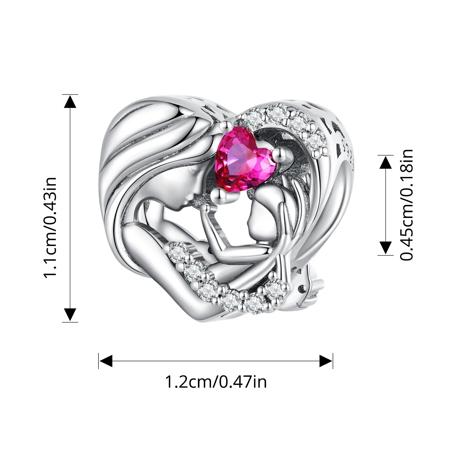 BISAER 925 Sterling Silver Heart Family Charm Angel Mother Child Hug Love Bead For Women Mother's Day DIY Bracelet Fine Jewelry