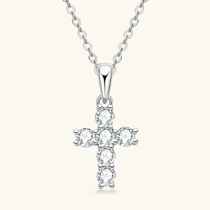 OXTAO Round Cut 3mm Moissanite Pendant Necklace Girls 925 Silver Four Prong Cross Pendant Chain Necklace Fine Jewelry GRA