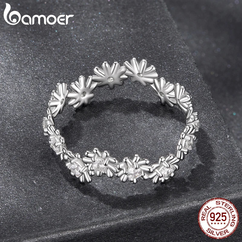 BAMOER Array Daisy Moissanit-Ring Verlobungsring Blumenring für Damen Teenager Jahrestag Schmuck Reinheit Liebe Rundschliff VVS1