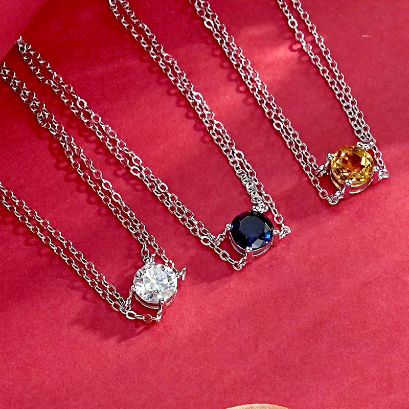 Fashion Women's Single Stone Double Chain Bracelet 6.5mm Round Month Birthday Stone Bracelet 925 Sterling Silver Jewelry Gift