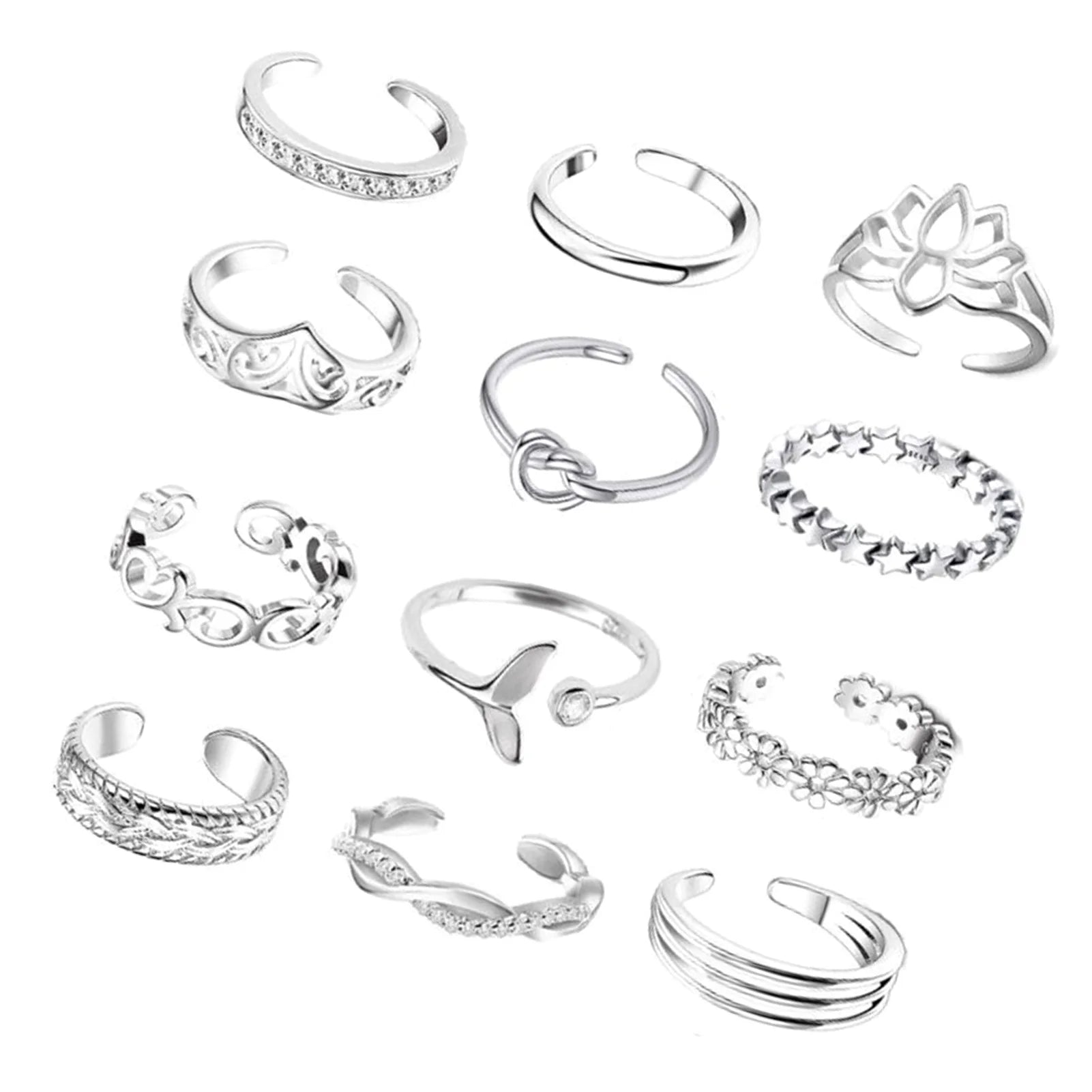 12Pcs Foot Ring Open Toe Rings Rose Gold/Silver/Gold Color Alloy Adjustable Rings Set for Women Summer Beach Foot Jewelry