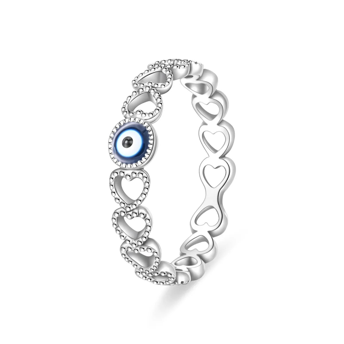 New Rings 925 Silver Plated Vintage Auspicious Cloud Evil Eye Heart Shaped Cutout Rings For Couple Fine Jewelry Anniversary Gift