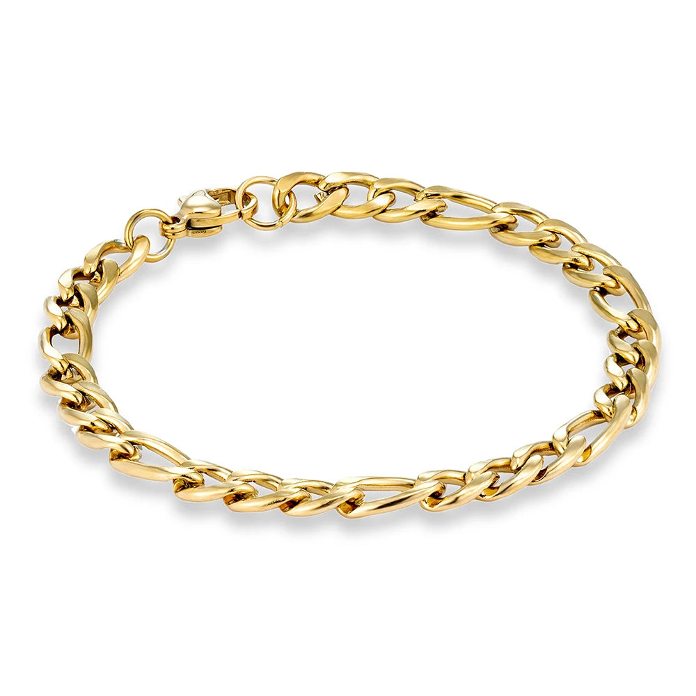 MKENDN Basic Punk Figaro Kettenarmband für Damen und Herren, 4/6/8 mm Edelstahl, silber-goldfarben, Geschenkidee