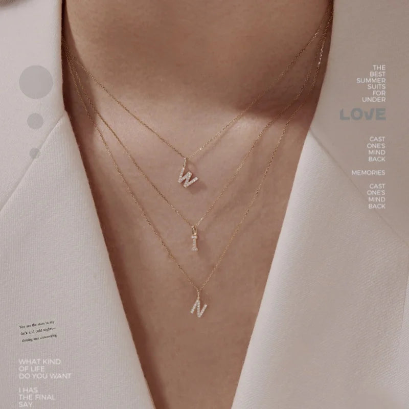 925 Sterling Silver Sparkling Zircon 26 Letter DIY Pendant Necklace For Women Fashionable Exquisite Accessory Jewelry