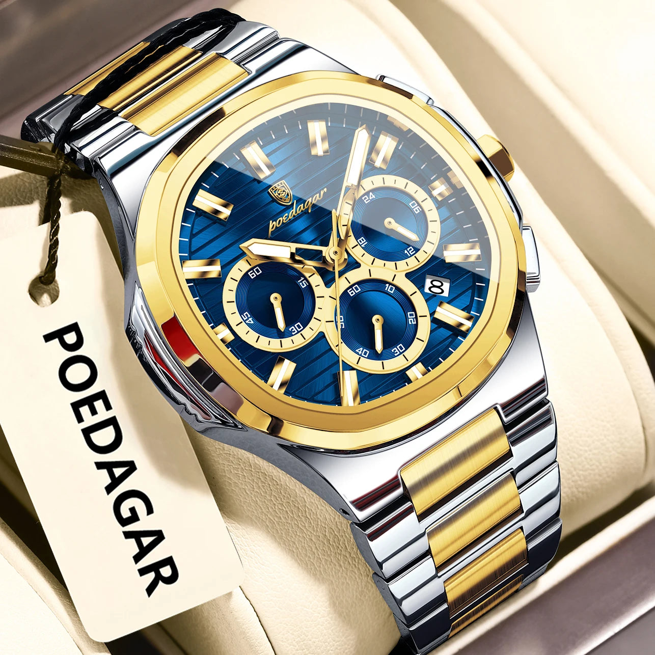 POEDAGAR Business Man Wristwatch Date Chronograph Waterproof Luminous Luxury Men Watch Stainless Steel Quartz Men's Watches Male - Madeinsea©