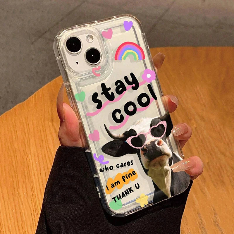 Creative Cow Pattern Clear Phone Case for Xiaomi Redmi Note 13 12 11 Pro Plus 5G 11S 10S 9S 9 10 4G Soft Transparent Cover