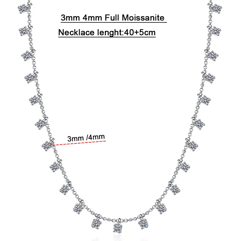 Serenity 3mm 4mm D Color Moissanite Necklace For Women Gift 100% S925 Sterling Silver Plated 18K Sparkling Gypsophila Neck Chain