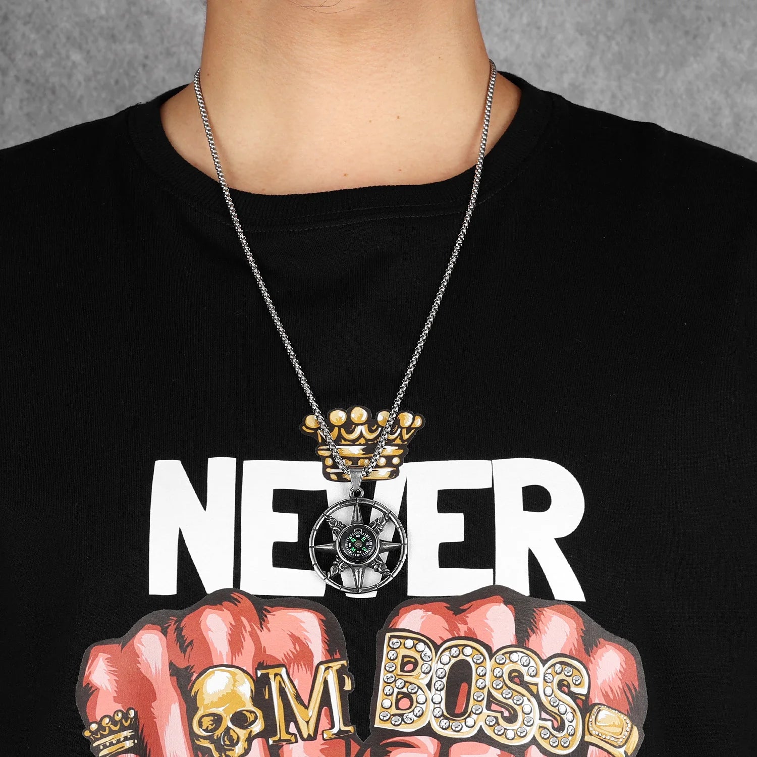 North Star Compass Necklace Men Rudder Pendant Chain Punk Hip Hop Boy Male 316L Stainless Steel Jewelry Creative Gifts Wholesale