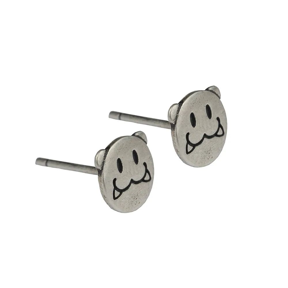 MKENDN Gothic Style 100% 925 Sterling Silver Creative Retro Smile Lion Head Stud Earring Ear Pin For Men Women Fine Jewelry
