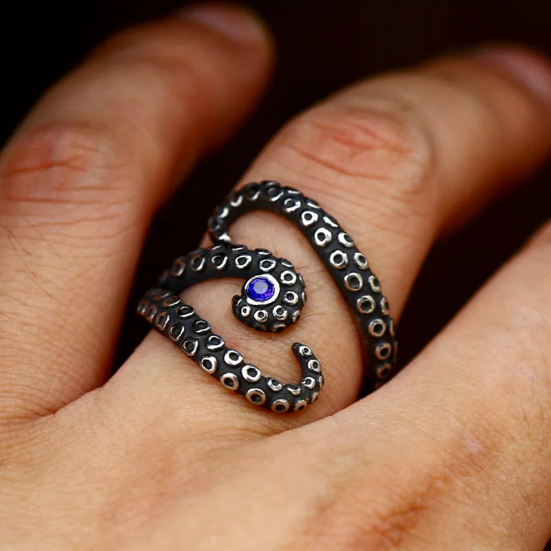 BEIER 2024 Nouveau Design Bague Poulpe En Acier Inoxydable Avec Pierre Précieuse Bleue Bijoux Punk Gothiques En Gros