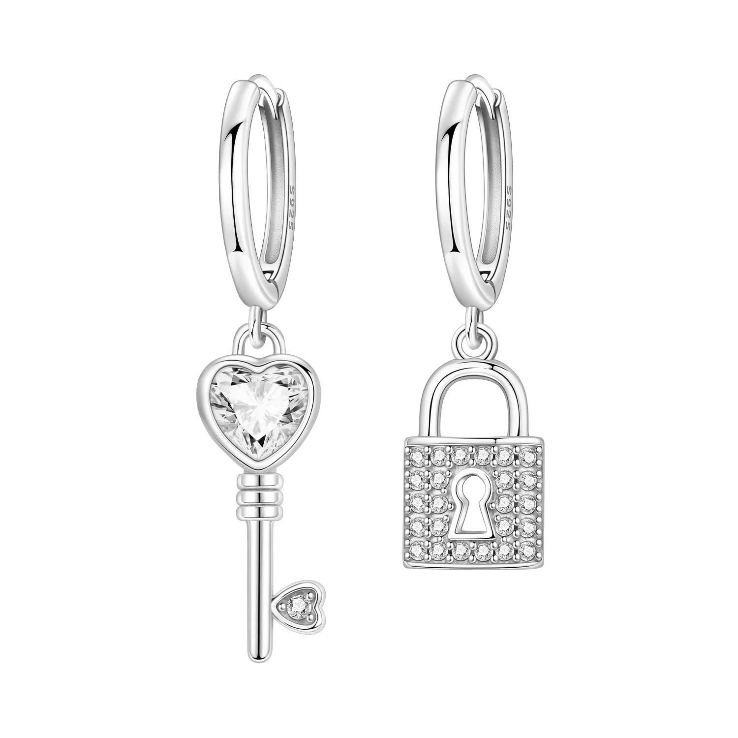 PANPOKI 925 Sterling Silver Asymmetric Design Earring Key Lock Earrings Drop Earrings For Women Party Gifts Trendy Jewelry