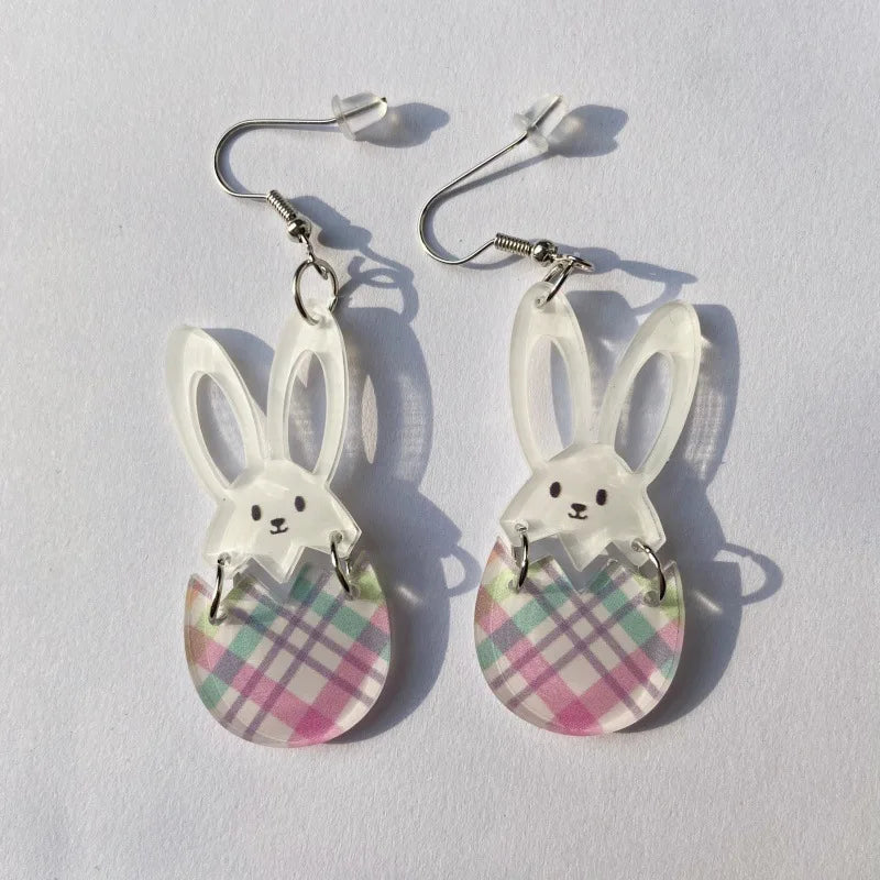 2025 Frühling FROHE OSTERN Hase Ohrringe für Frauen Niedliche Cartoon-Kaninchenohren Karotte Osterei Acryl Baumeln Ohrring Party