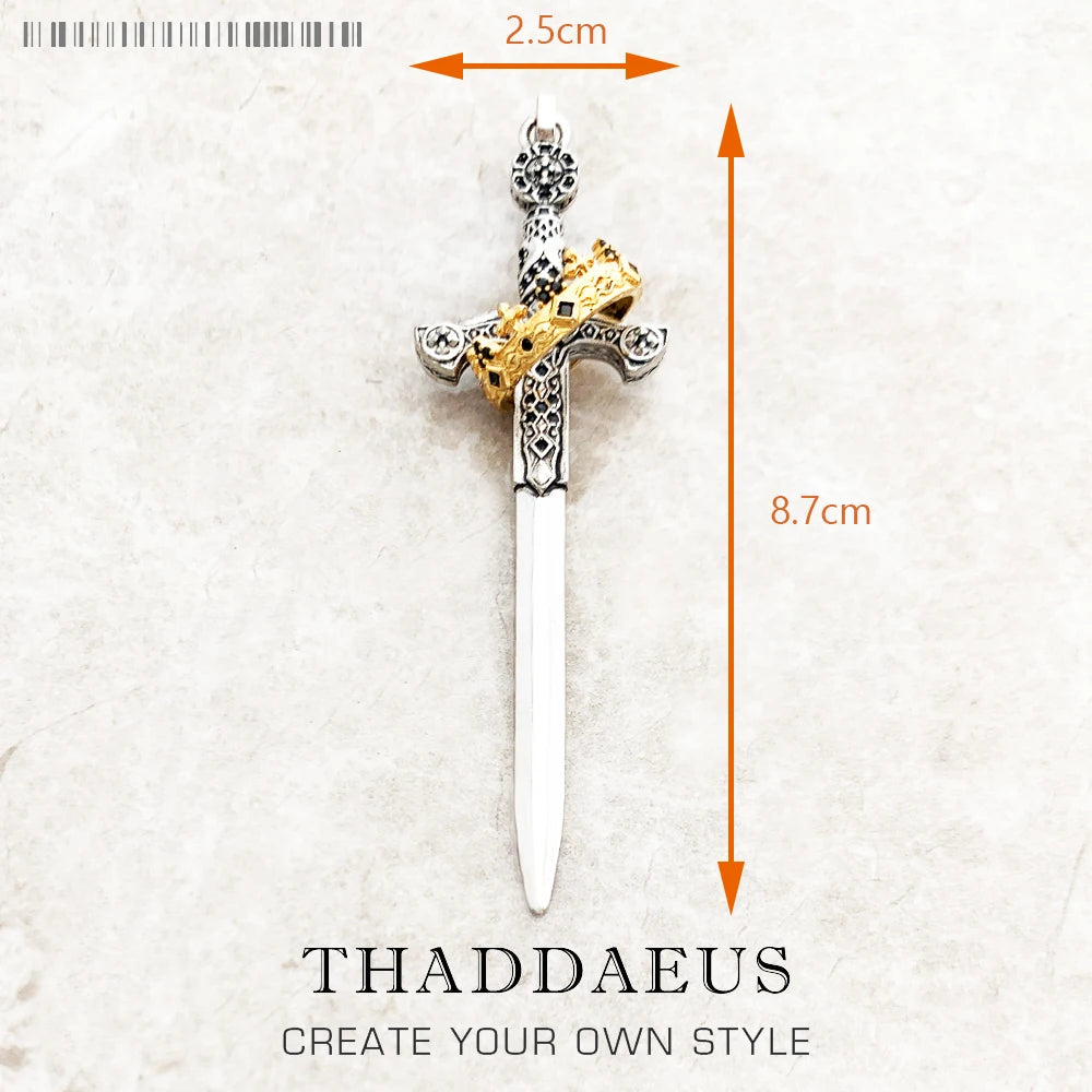 Large Sword With Crown Pendant Fashion Vintage Jewelry Europe 925 Sterling Silver Gift For Woman & Men - Madeinsea©