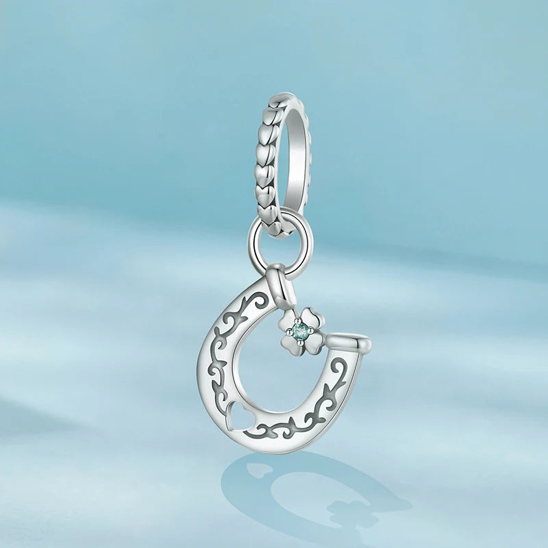 WOSTU 925 Sterling Silver lovely cat charms Horseshoe Celtic Knot Pendant Rose Heart Beads Fit DIY Bracelet Neck Valentine Gift