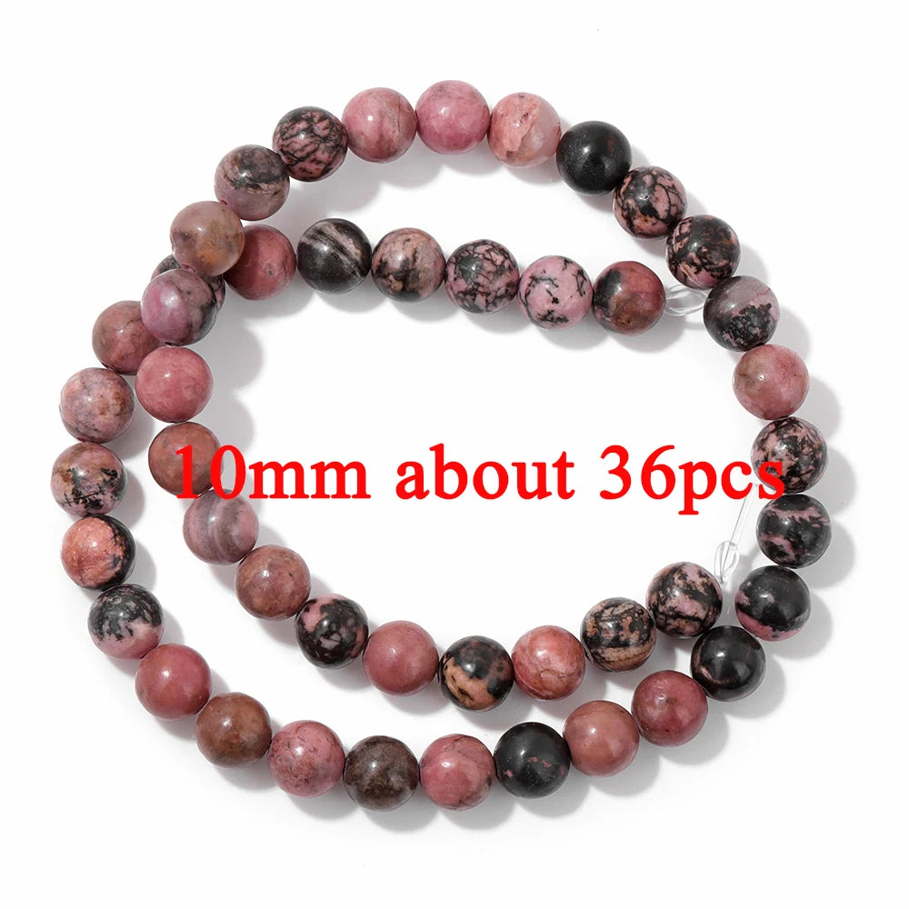 Wholesale Natural Pink Black Rhodonite Stone Beads Round Oval Rondelle Loose Spacer Gem Bead For Jewelry Making DIY Accessories