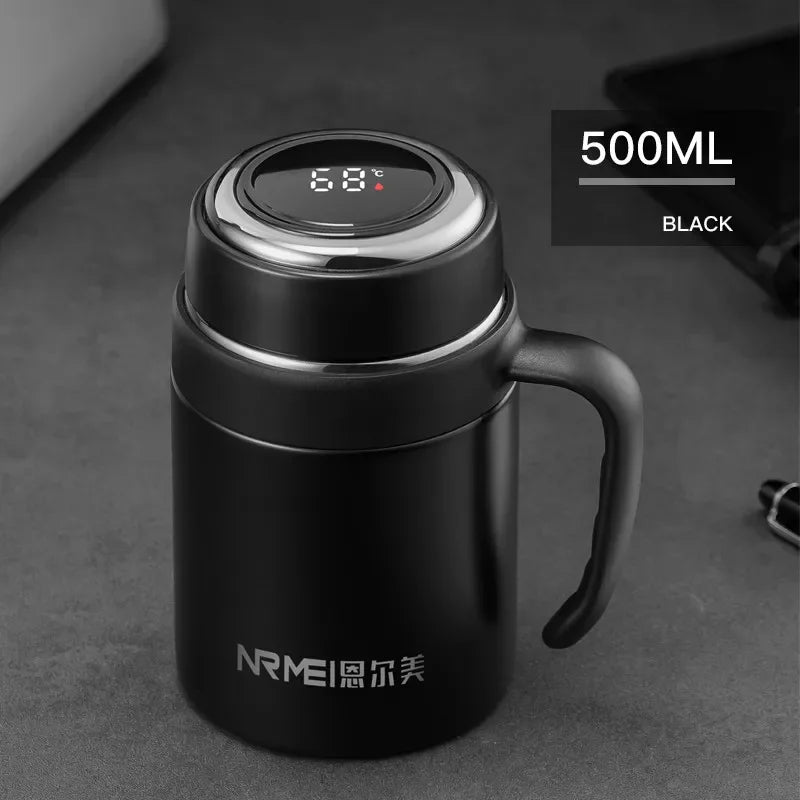 500/650ml Digital Display Thermos Cup with Tea Infuser Premium Stainless Steel Vacuum Flasks Portable Handgrip Tea Mugs