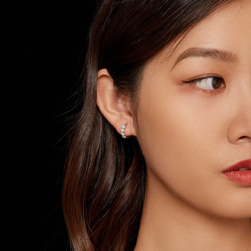 Boucles d'oreilles Bamoer U en moissanite, boucle d'oreille ronde scintillante en argent sterling 925, bijou de mariage original pour femme, couleur D