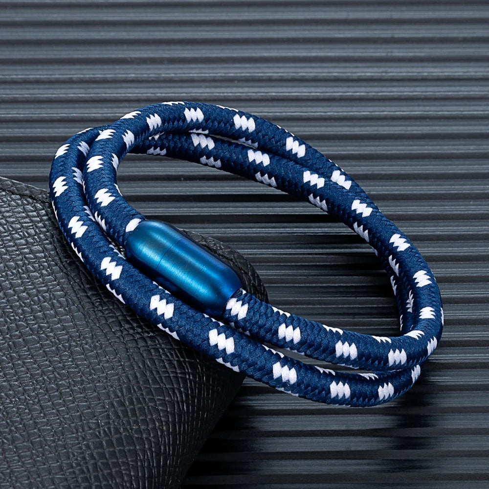 MKENDN Nautical Style Double Strand Rope With Stainless Steel Magnet Clasp Wrap Bangle Unique Sailing-Inspired Gift for Women